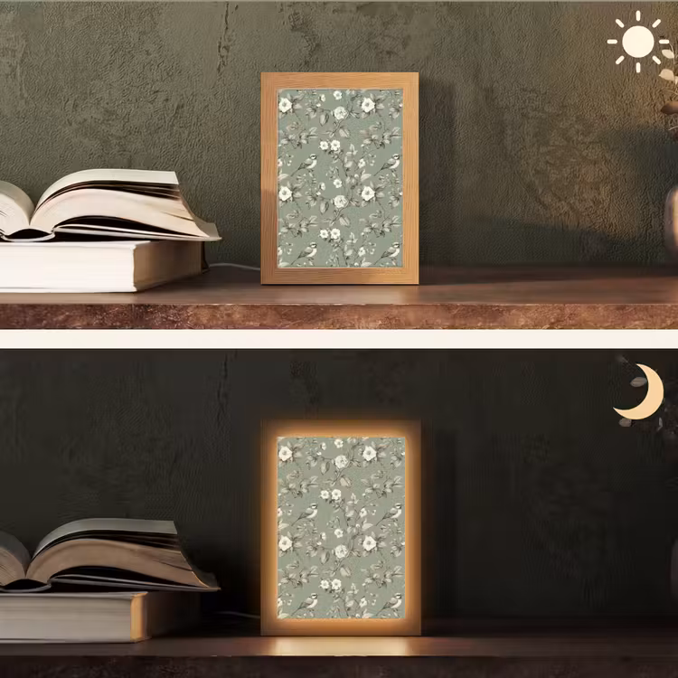 Botanisch - Vogels - Groen Light Box met kabel (Tafellamp) klein 925 -sfeer3