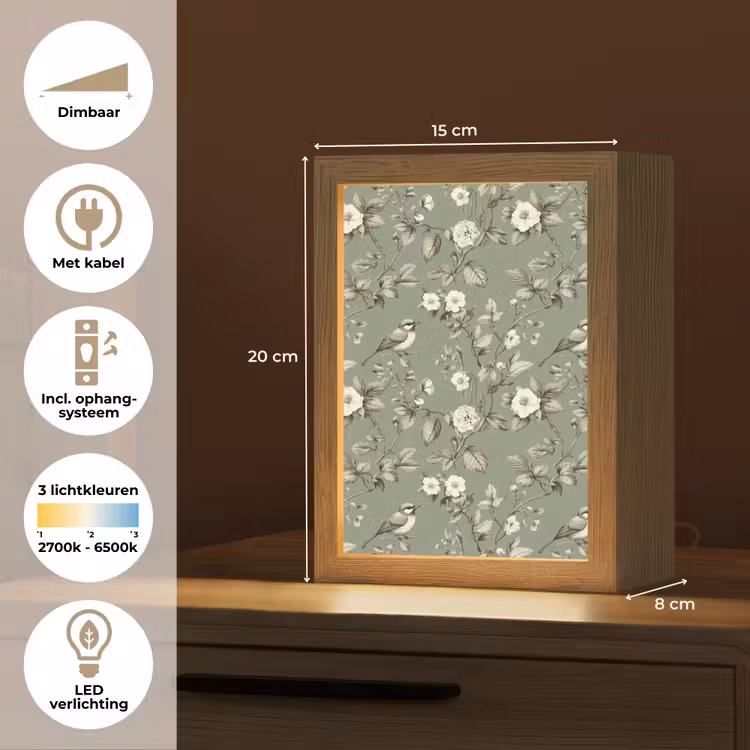 Botanisch - Vogels - Groen Light Box met kabel (Tafellamp) klein 925 -USP_NL