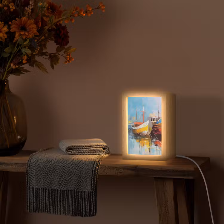 Boten - Kunst - Kleuren - Schilderij Light Box met kabel (Tafellamp) klein -sfeer4