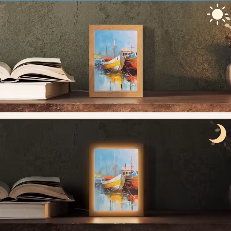 Boten - Kunst - Kleuren - Schilderij Light Box met kabel (Tafellamp) klein -sfeer3