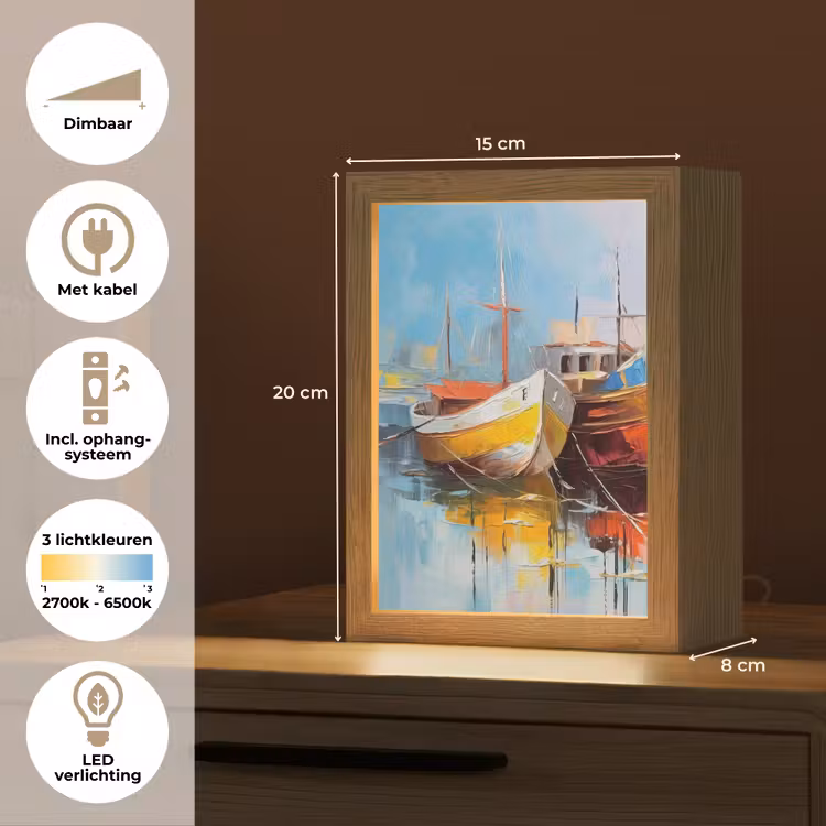 Boten - Kunst - Kleuren - Schilderij Light Box met kabel (Tafellamp) klein -USP_NL