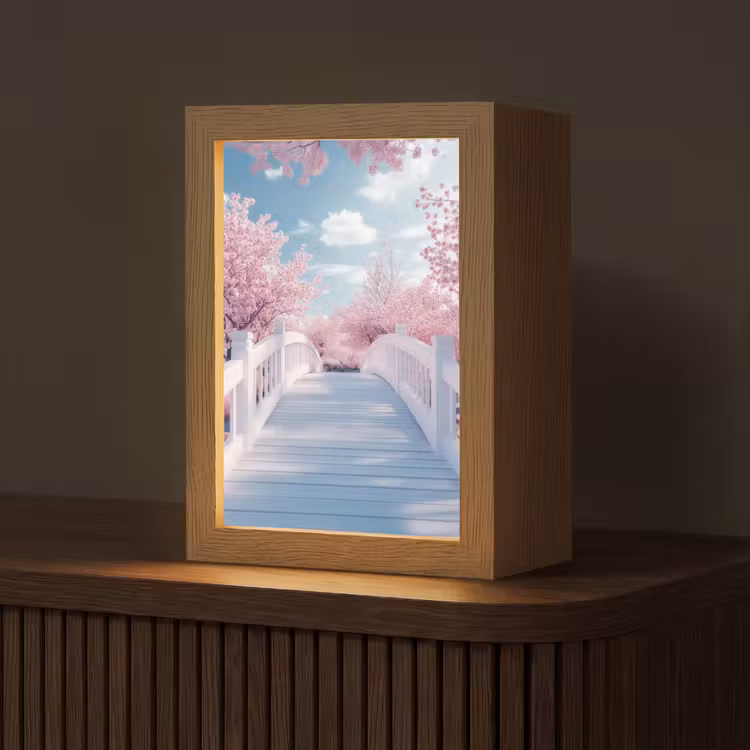 Brug - Kersenbomen - Wit Light Box met kabel (Tafellamp) klein -z3d_website