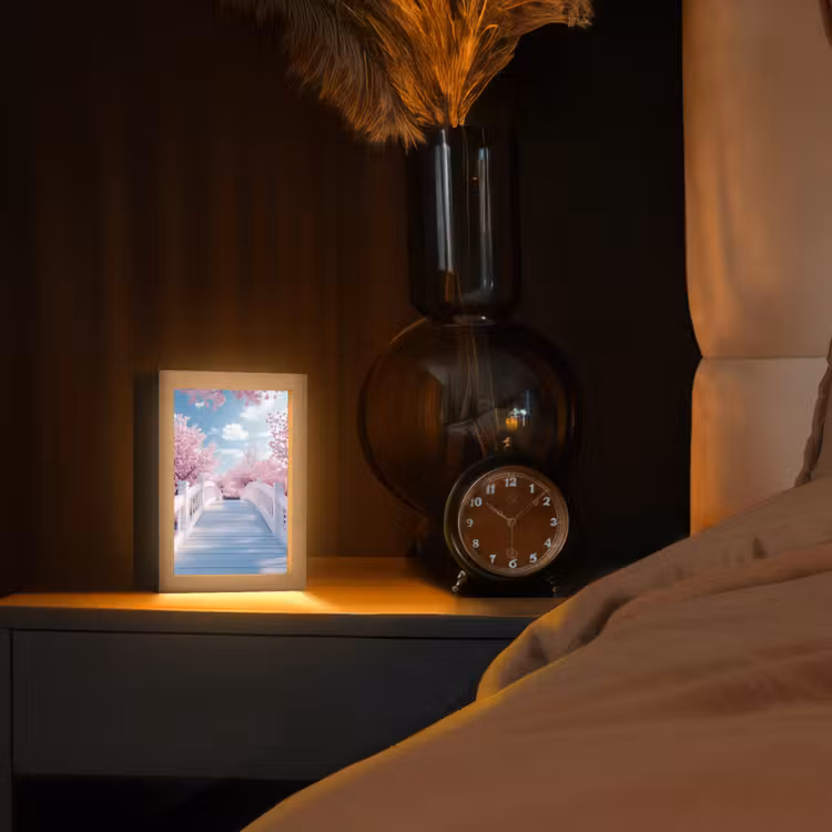 Brug - Kersenbomen - Wit Light Box met kabel (Tafellamp) klein -sfeer1