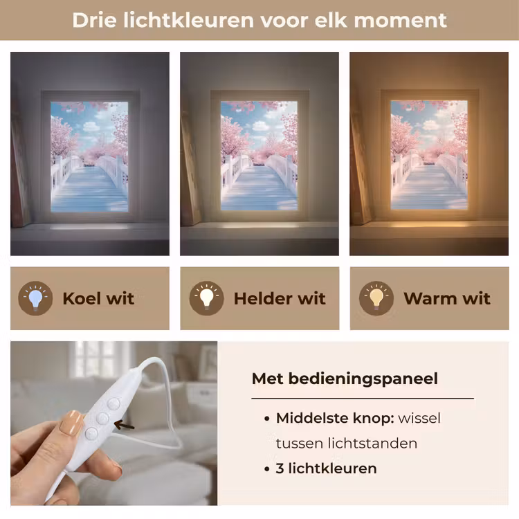 Brug - Kersenbomen - Wit Light Box met kabel (Tafellamp) klein -USP_lichtkleurNL