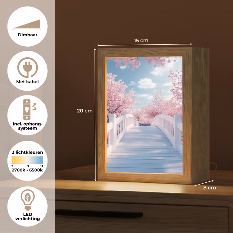 Brug - Kersenbomen - Wit Light Box met kabel (Tafellamp) klein -USP_NL