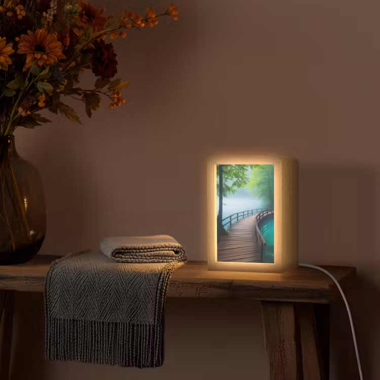 Brug - Water - Rivier - Bos Light Box met kabel (Tafellamp) klein -sfeer4