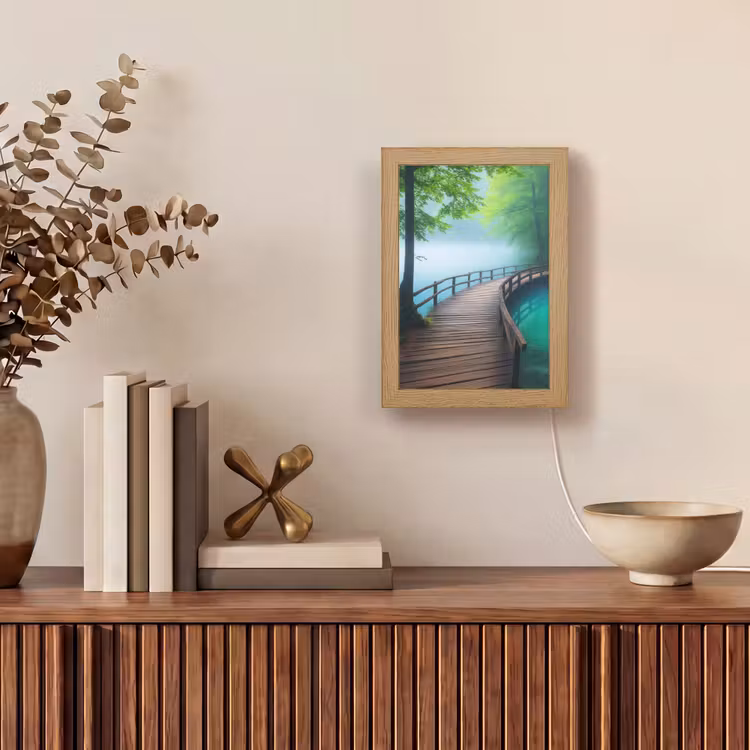 Brug - Water - Rivier - Bos Light Box met kabel (Tafellamp) klein -sfeer2