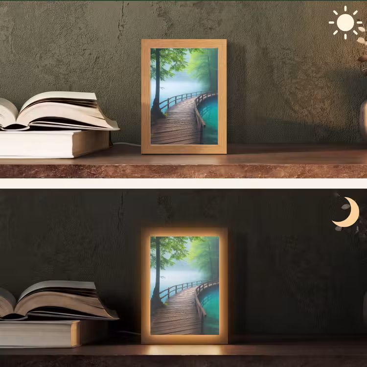 Brug - Water - Rivier - Bos Light Box met kabel (Tafellamp) klein -sfeer3