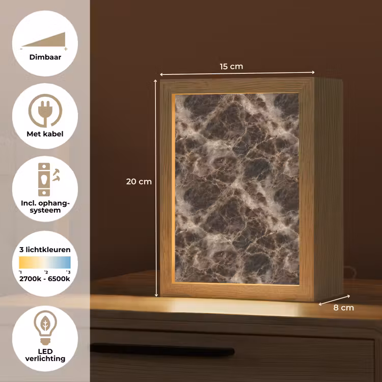 Bruin - Goud - Marmer Light Box met kabel (Tafellamp) klein 925 -USP_NL