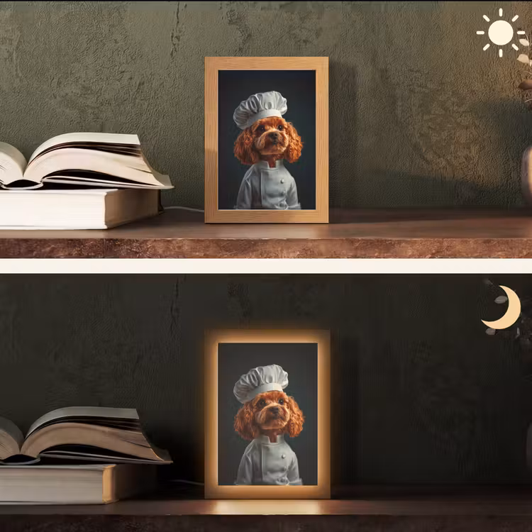 Bruin - Kok - Hondje Light Box met kabel (Tafellamp) klein -sfeer3