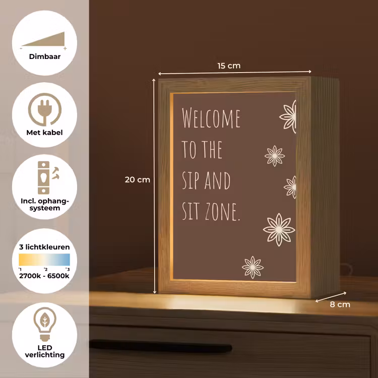 Bruin - Quote - Bloemen - Zomer Light Box met kabel (Tafellamp) klein -USP_NL