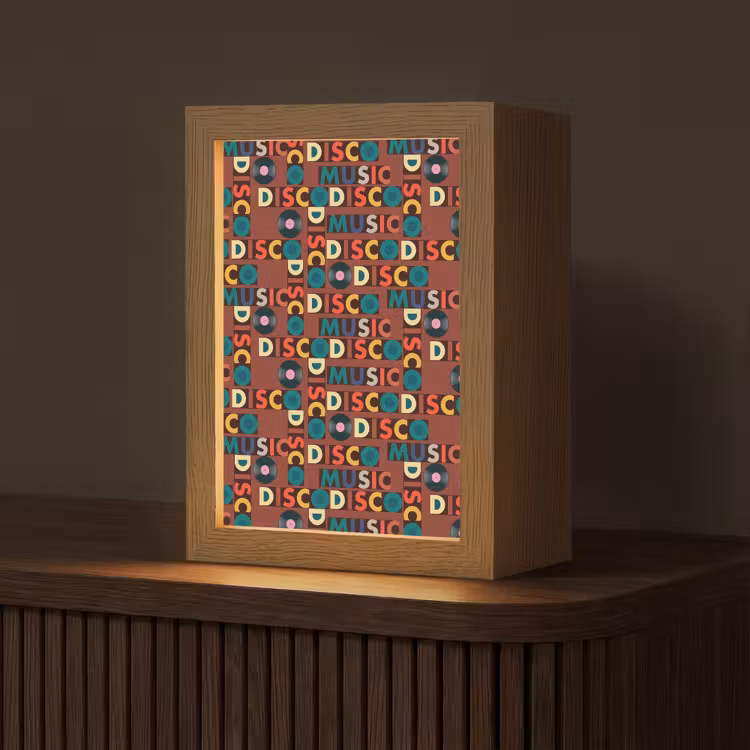 Bruin - Retro - Disco - Patroon Light Box met kabel (Tafellamp) klein 925 -z3d_website