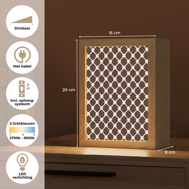 Bruin - Ruitpatroon - Geometrisch Light Box met kabel (Tafellamp) klein 925 -USP_NL