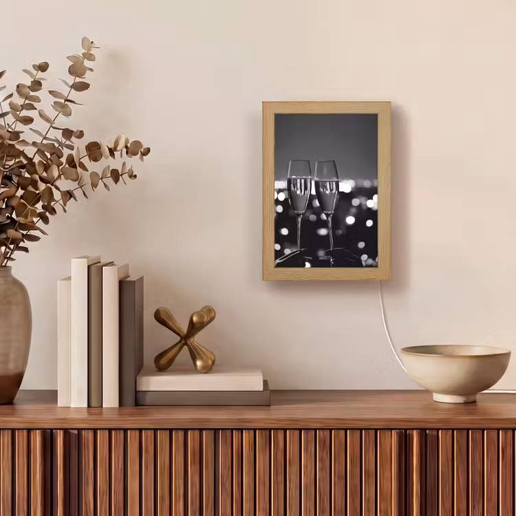 Bubbels - Proosten - Champagneglazen - Stadslichten Light Box met kabel (Tafellamp) klein -sfeer2