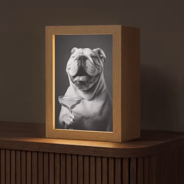 Buldog - Hond - Glas Light Box met kabel (Tafellamp) klein -z3d_website
