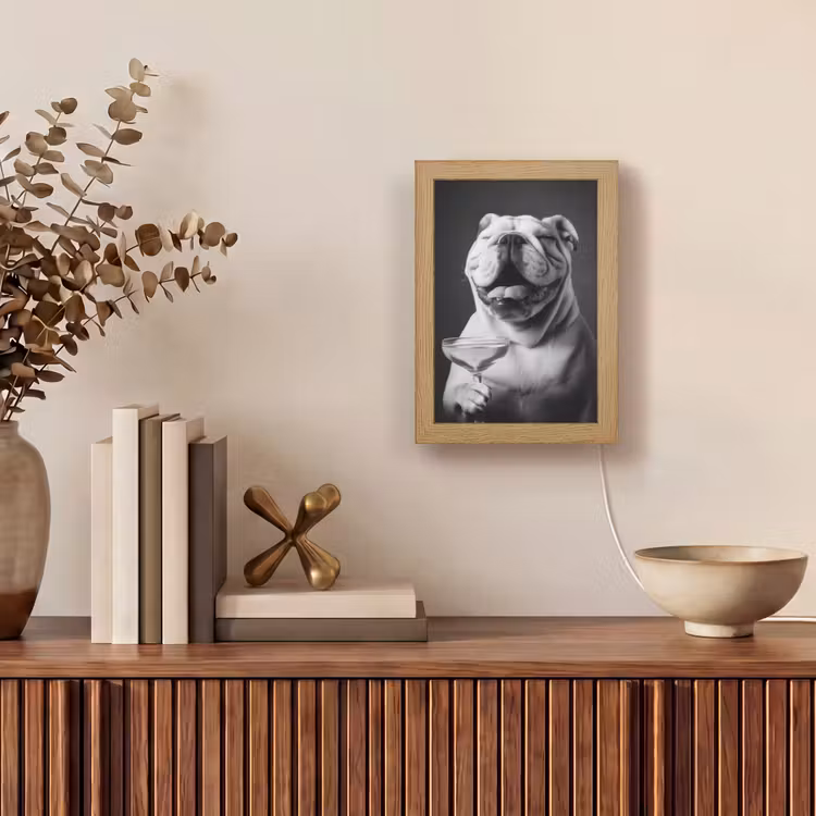 Buldog - Hond - Glas Light Box met kabel (Tafellamp) klein -sfeer2