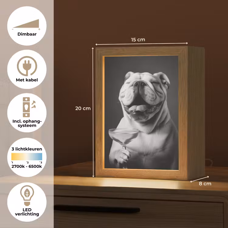 Buldog - Hond - Glas Light Box met kabel (Tafellamp) klein -USP_NL