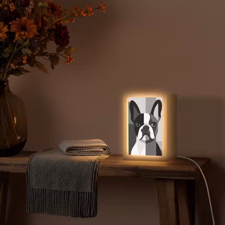 Buldog - Zwart - Abstract - Vlakken Light Box met kabel (Tafellamp) klein -sfeer4