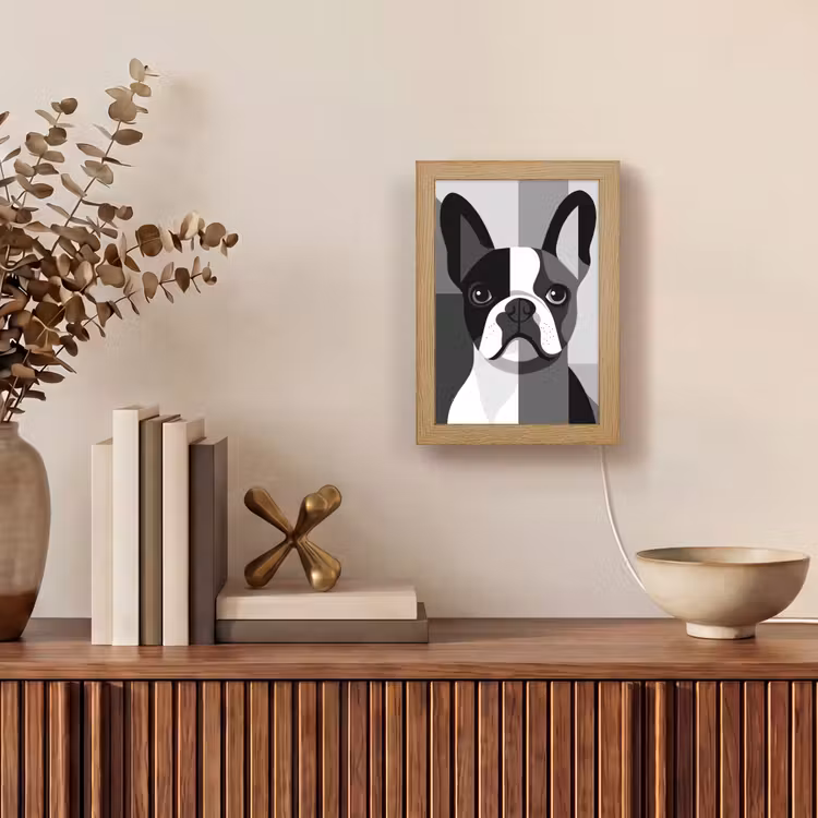 Buldog - Zwart - Abstract - Vlakken Light Box met kabel (Tafellamp) klein -sfeer2