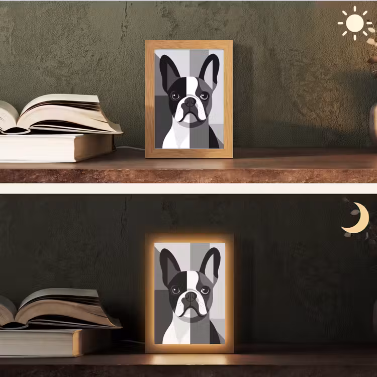 Buldog - Zwart - Abstract - Vlakken Light Box met kabel (Tafellamp) klein -sfeer3