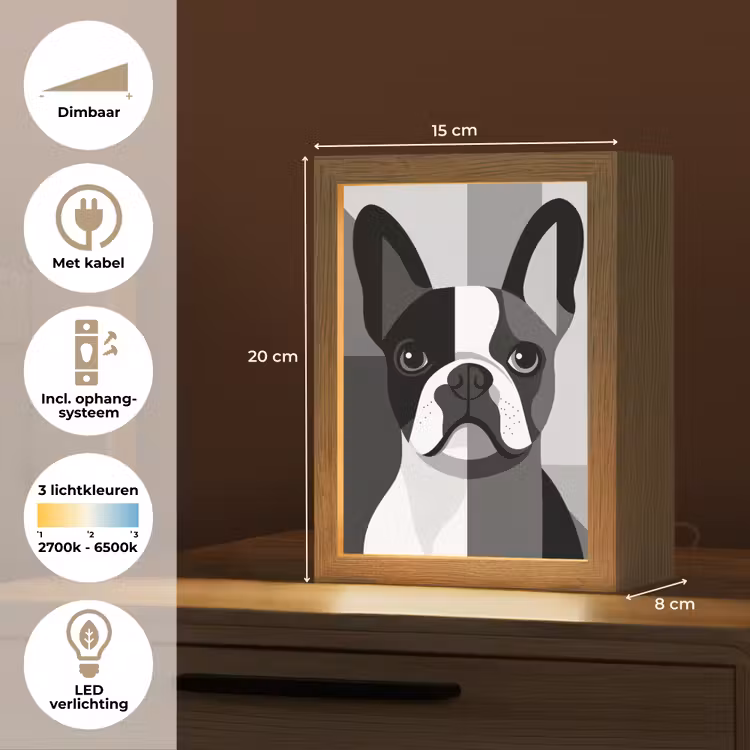 Buldog - Zwart - Abstract - Vlakken Light Box met kabel (Tafellamp) klein -USP_NL
