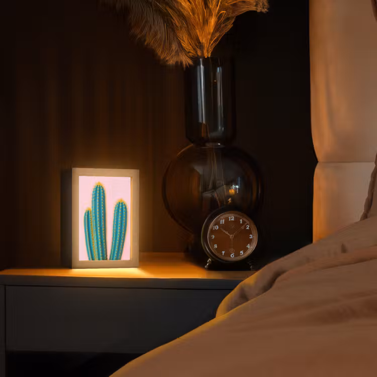 Cactussen - Modern - Pastel Light Box met kabel (Tafellamp) klein -sfeer1
