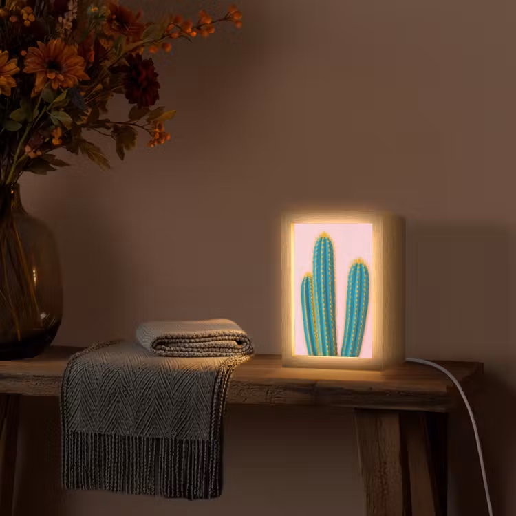 Cactussen - Modern - Pastel Light Box met kabel (Tafellamp) klein -sfeer4