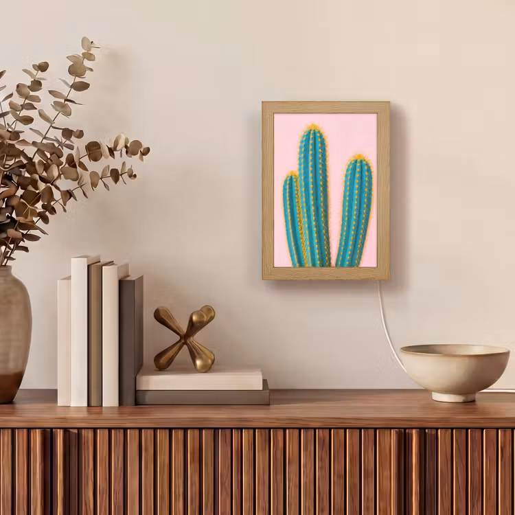 Cactussen - Modern - Pastel Light Box met kabel (Tafellamp) klein -sfeer2