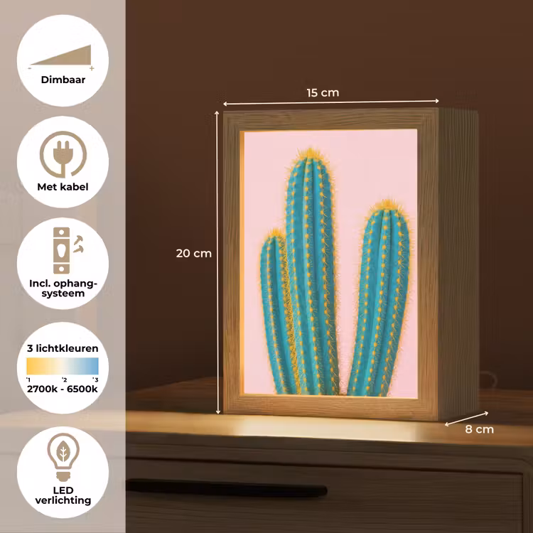 Cactussen - Modern - Pastel Light Box met kabel (Tafellamp) klein -USP_NL