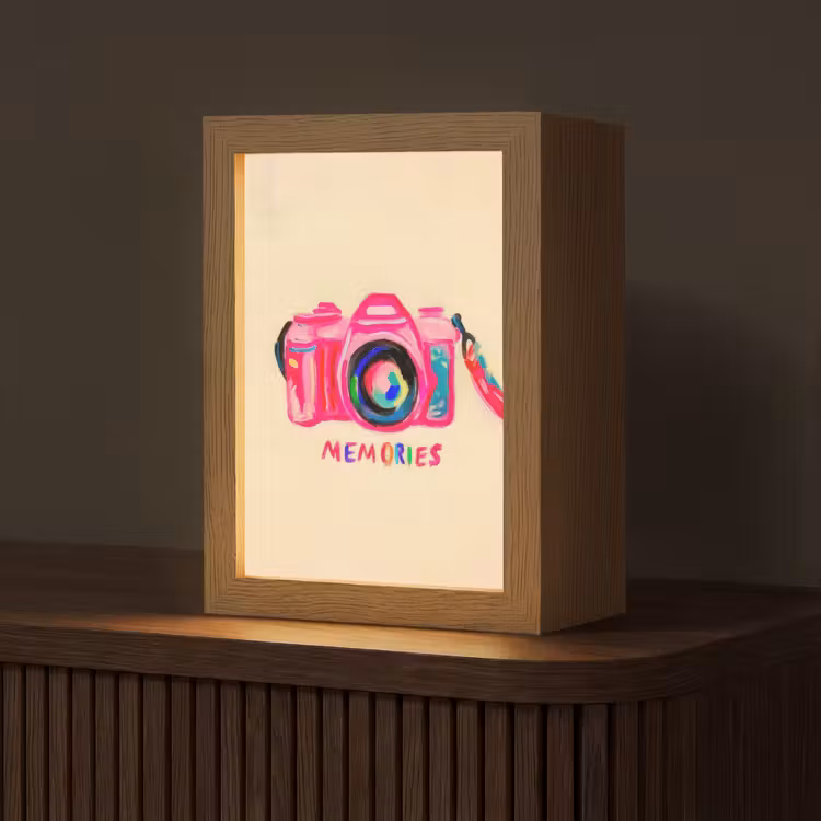 Camera - Memories - Roze - Geschilderd Light Box met kabel (Tafellamp) klein -z3d_website