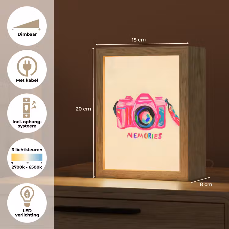 Camera - Memories - Roze - Geschilderd Light Box met kabel (Tafellamp) klein -USP_NL