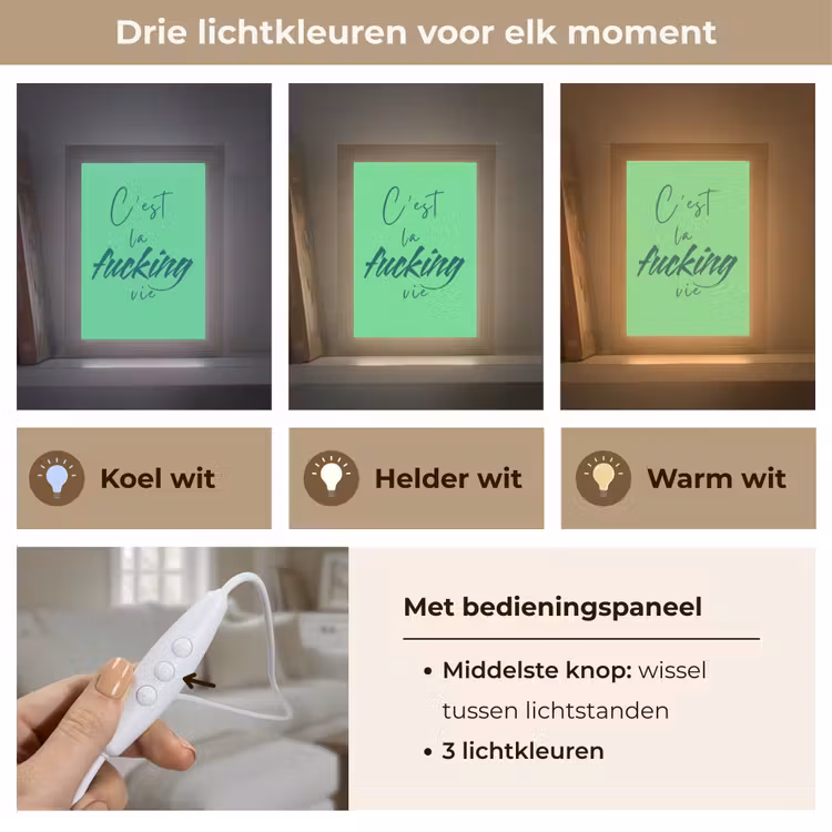 c'est la fucking vie - Groen - Penseelstijl Light Box met kabel (Tafellamp) klein -USP_lichtkleurNL