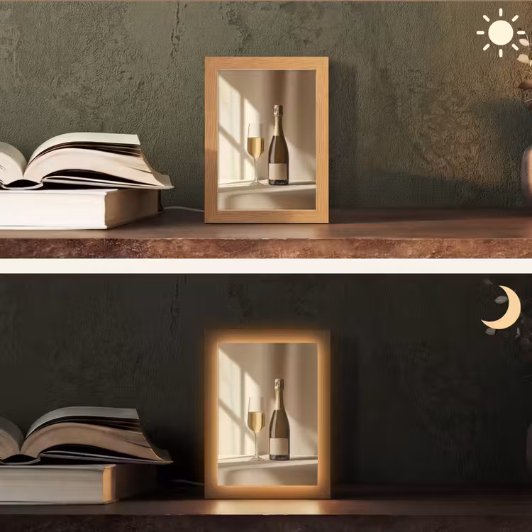 Champagne - Beige - Schaduw - Bubbels Light Box met kabel (Tafellamp) klein -sfeer3