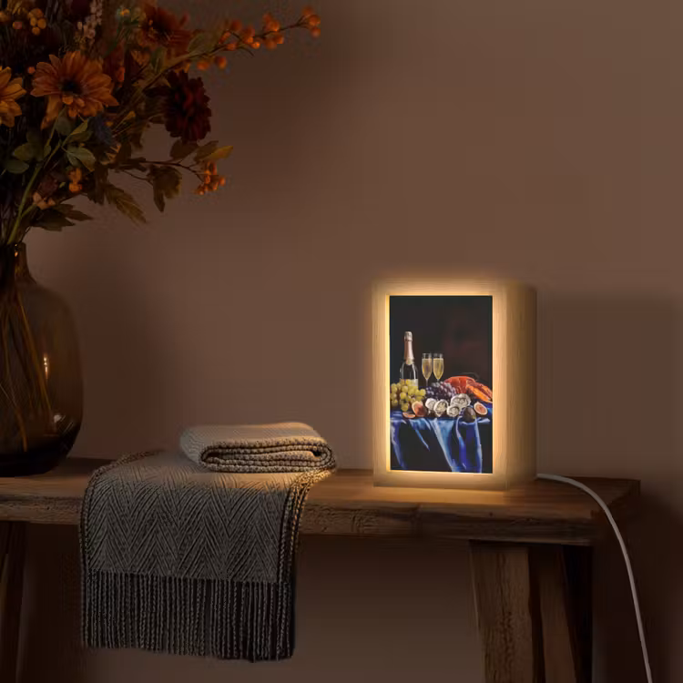 Champagne - Luxe - Oesters Light Box met kabel (Tafellamp) klein -sfeer4