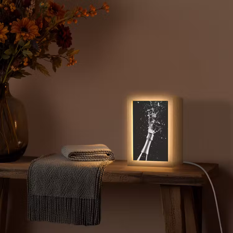 Champagne - Zwart - Spetters - Popping Light Box met kabel (Tafellamp) klein -sfeer4