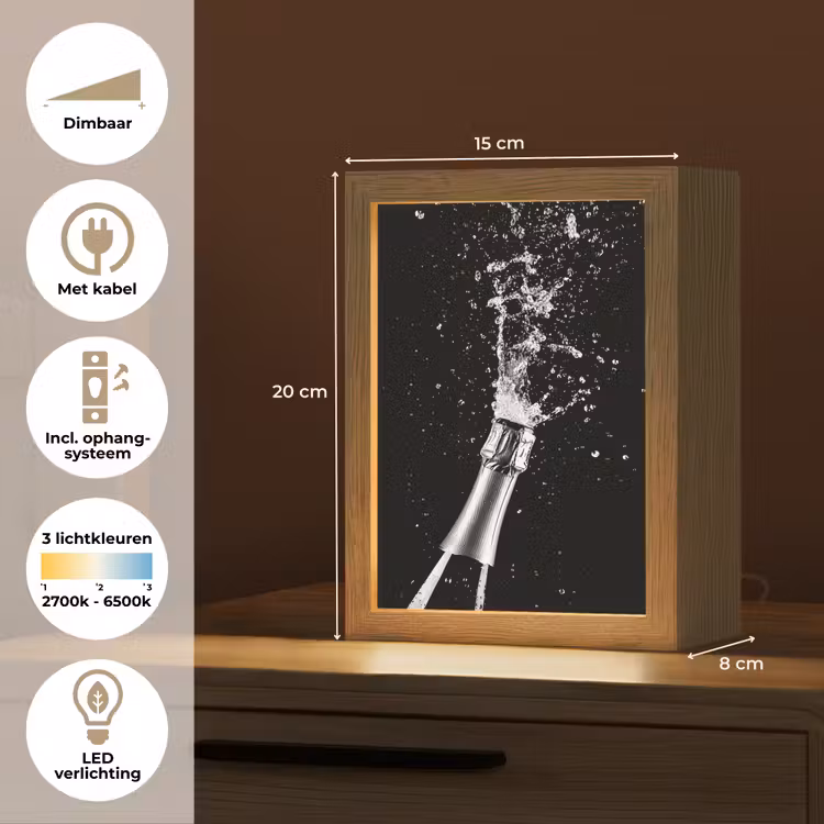 Champagne - Zwart - Spetters - Popping Light Box met kabel (Tafellamp) klein -USP_NL