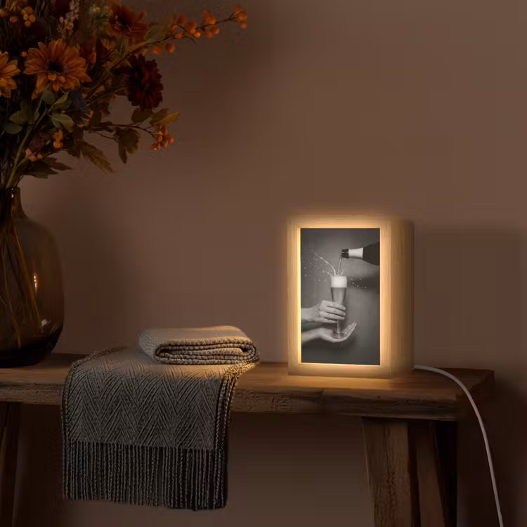 Champagnefles - Glas - Minimalistisch - Spetters Light Box met kabel (Tafellamp) klein -sfeer4