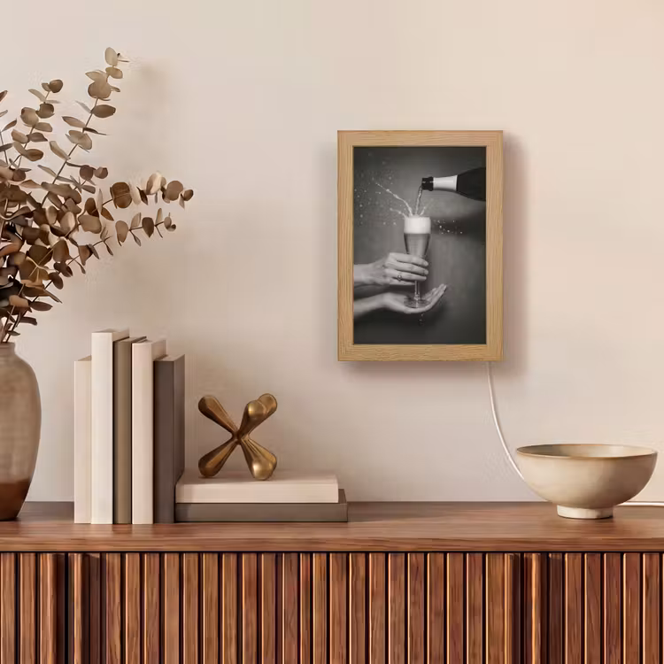 Champagnefles - Glas - Minimalistisch - Spetters Light Box met kabel (Tafellamp) klein -sfeer2