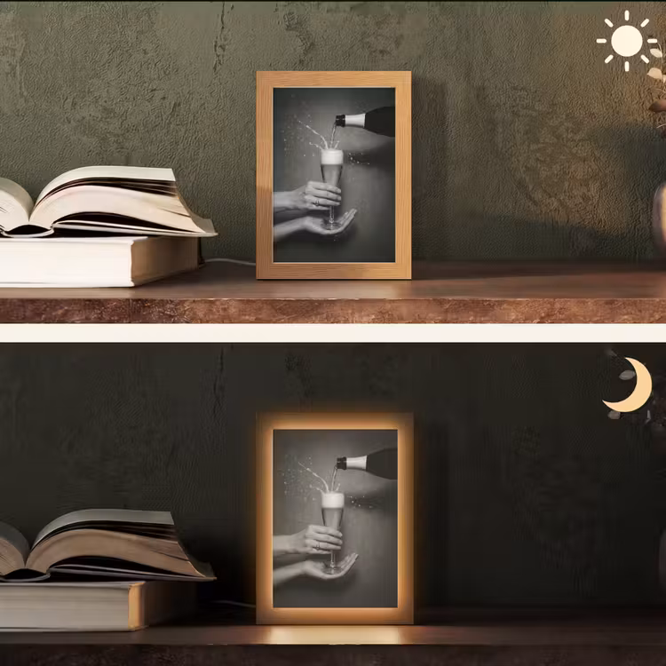Champagnefles - Glas - Minimalistisch - Spetters Light Box met kabel (Tafellamp) klein -sfeer3