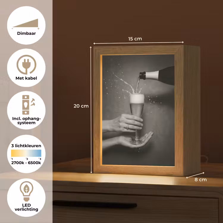 Champagnefles - Glas - Minimalistisch - Spetters Light Box met kabel (Tafellamp) klein -USP_NL