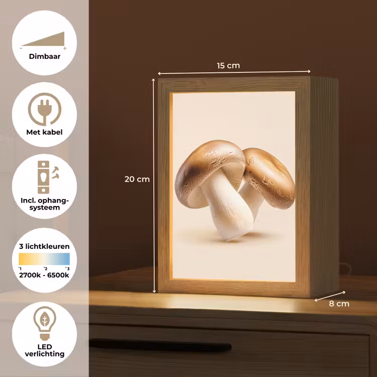 Champignons - Zacht - Beige Light Box met kabel (Tafellamp) klein -USP_NL