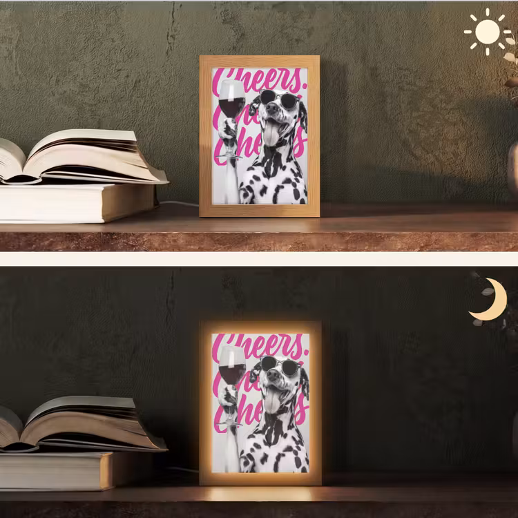 Cheers - Hond - Roze - Wijn Light Box met kabel (Tafellamp) klein -sfeer3