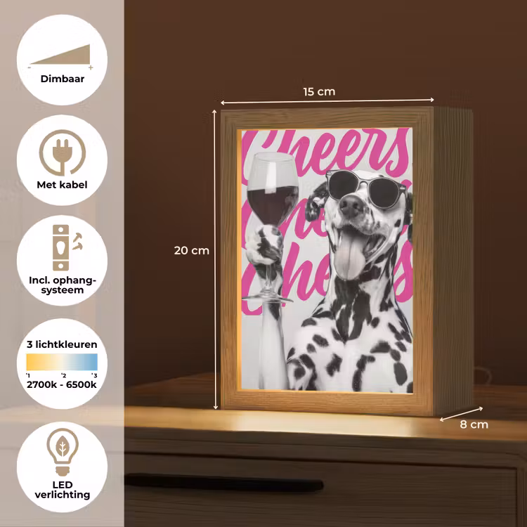 Cheers - Hond - Roze - Wijn Light Box met kabel (Tafellamp) klein -USP_NL