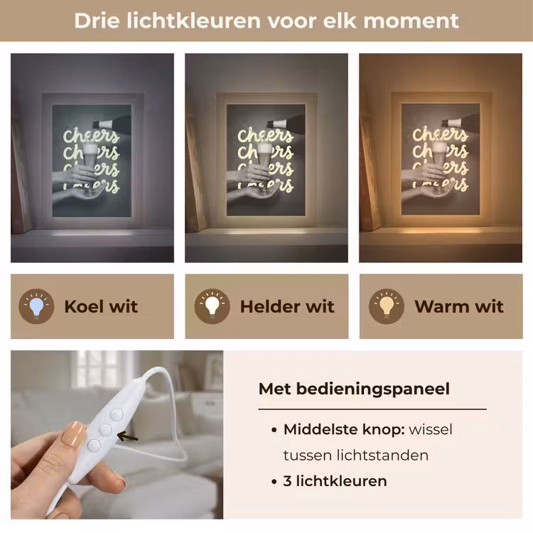 Cheers - Wijn - Zwart - Wit Light Box met kabel (Tafellamp) klein -USP_lichtkleurNL