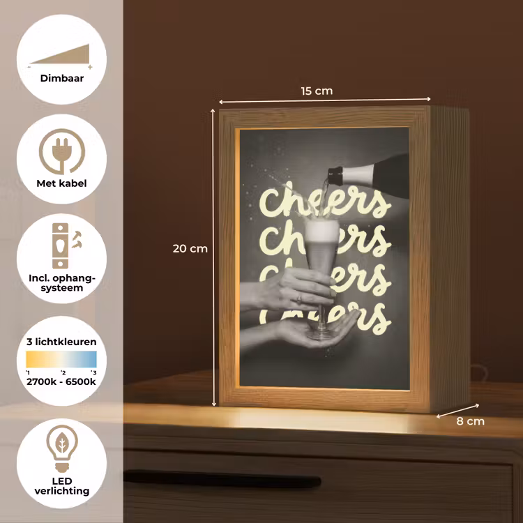 Cheers - Wijn - Zwart - Wit Light Box met kabel (Tafellamp) klein -USP_NL