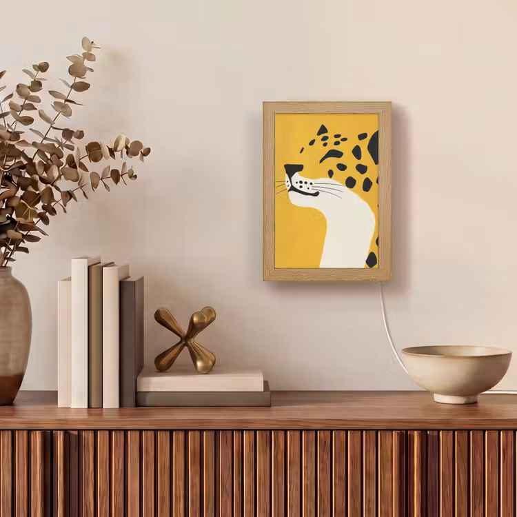 Cheetah - Illustratie - Geel Light Box met kabel (Tafellamp) klein -sfeer2
