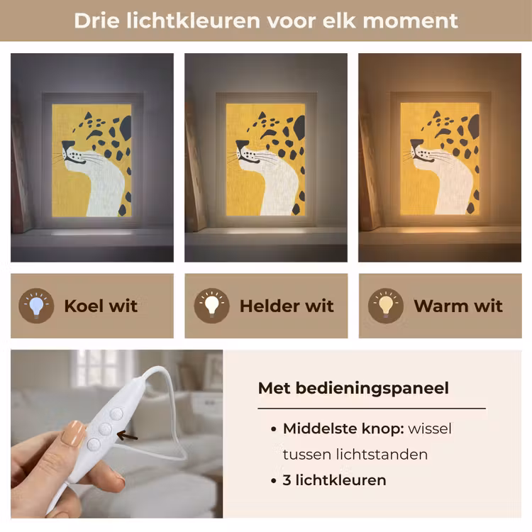 Cheetah - Illustratie - Geel Light Box met kabel (Tafellamp) klein -USP_lichtkleurNL