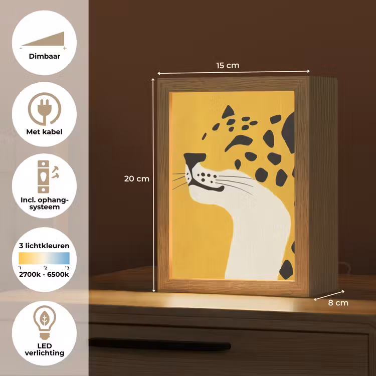 Cheetah - Illustratie - Geel Light Box met kabel (Tafellamp) klein -USP_NL