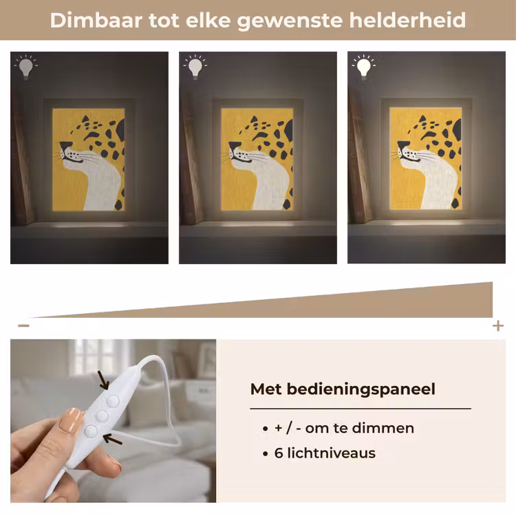Cheetah - Illustratie - Geel Light Box met kabel (Tafellamp) klein -USP_dimbaarNL