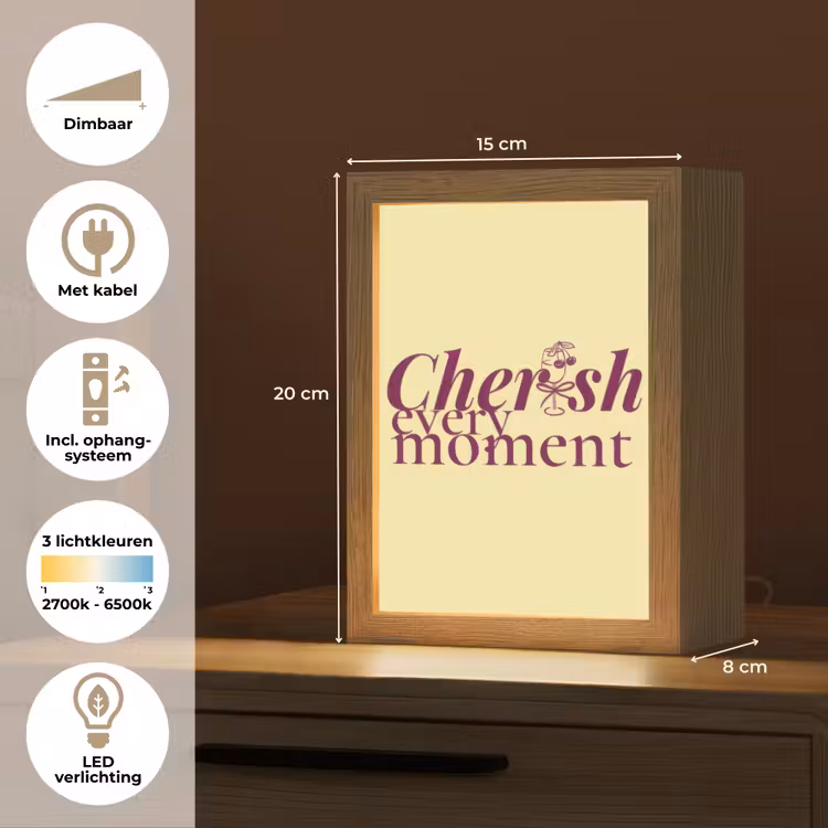 Cherish every moment - Cocktailglas - Geel Light Box met kabel (Tafellamp) klein -USP_NL